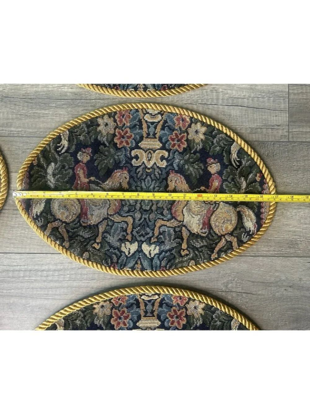 Set 6 Equestrian Horse Tapestry Oval Placemats Gold Cord English Country Vintage